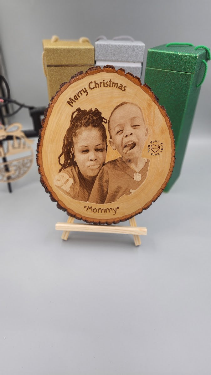 Engraved Photo Oval Wood Slice