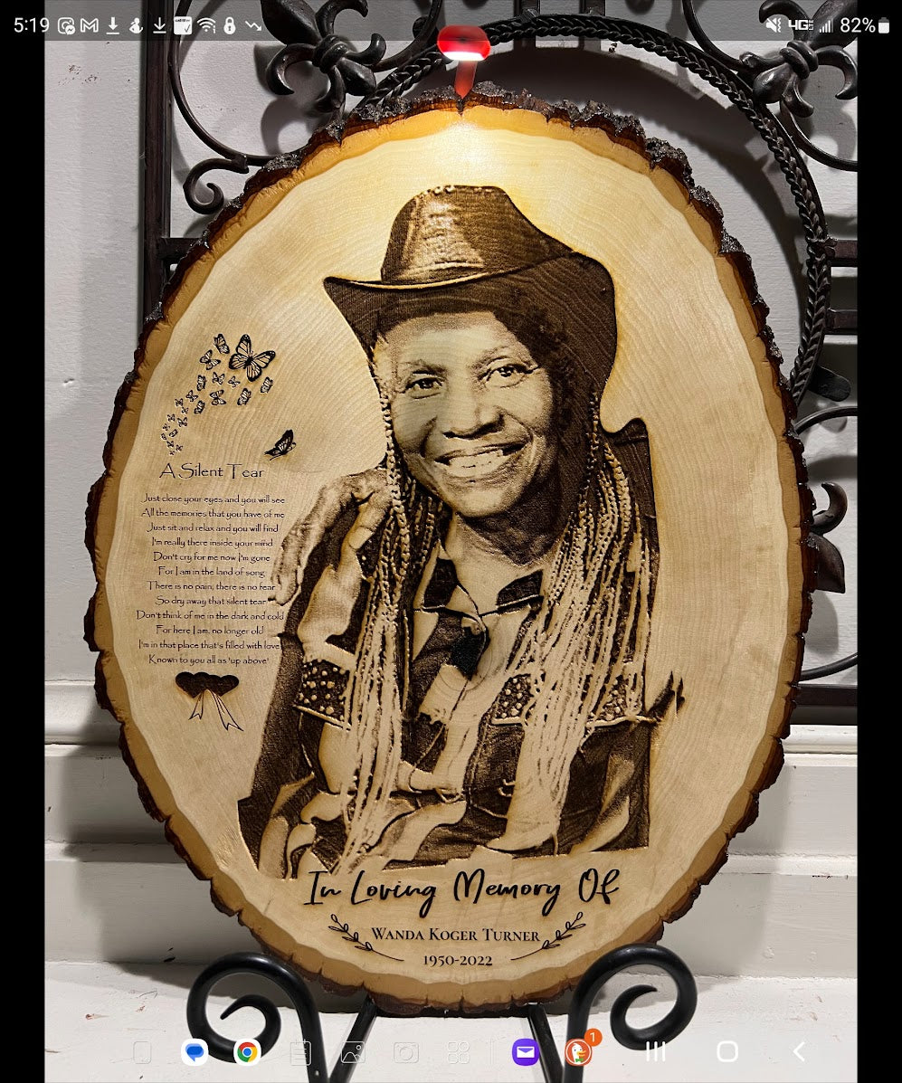 Engraved Photo Oval Wood Slice