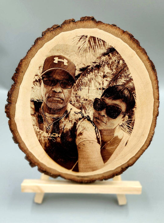 Engraved Photo Oval Wood Slice